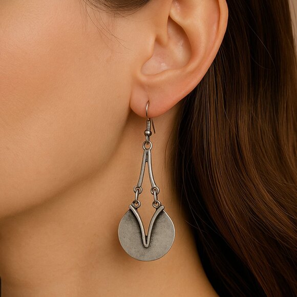 Silver Geometric Drop Earrings – Handmade Boho Artisan Dangle Jewelry NWT - Picture 5 of 13